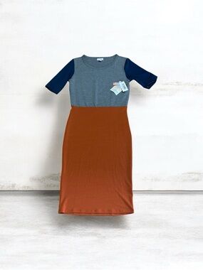 LuLaRoe Gray Dress with Navy & Rust Panels Size XXS NWT